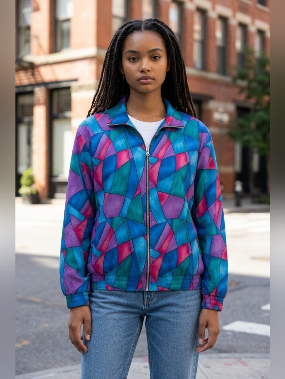 Teddi Women's Colorful Geometric Bomber Jacket